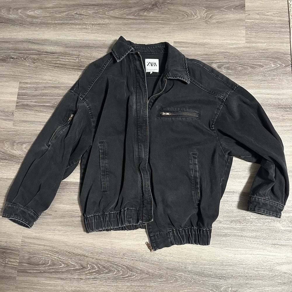 Black Jean Zara Bomber Jacket